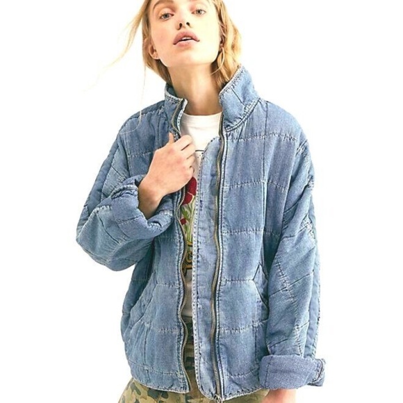 Free People Dolman Quilted Jacket in Denim - Picture 1 of 8